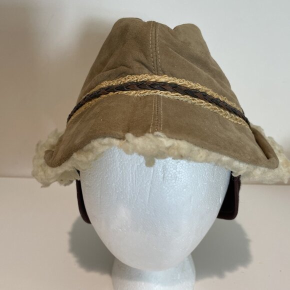VTG 60s Deerskin Trading Post Suede Shearling Cloche Trilby Hat Union Made Sz M - Picture 6 of 11